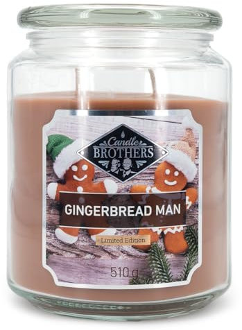 Candle-Brothers Große Duftkerze im Glas | Gingerbread Man | Duftkerze Weihnachten | Kerzen lange Brenndauer (100h) | Geschenk für Weihnachten