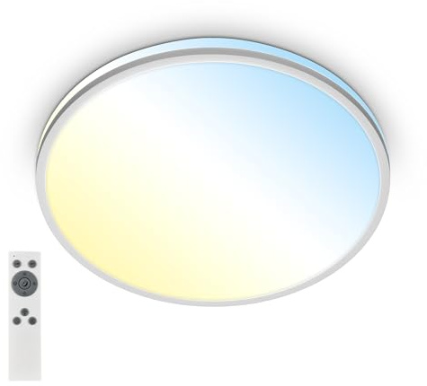 BRILONER - LED Deckenleuchte mit Fernbedienung, warmweiß bis kaltweiß, stufenlos dimmbar, LED Lampe, LED Deckenleuchte, Wohnzimmerlampe, Küchenlampe, Deckenbeleuchtung, 33 x 6 cm, Chrom matt