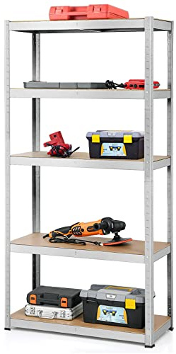 GYMAX Scaffale in Metallo per Garage, Magazzino, Carichi Pesanti (Argento,90 x 40 x 180 cm)