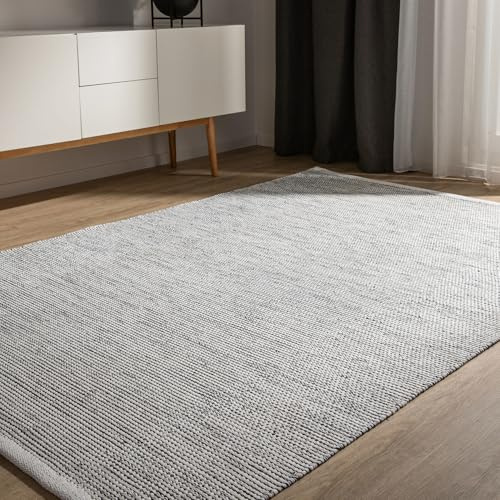 benuta Basic handgewebter Baumwollteppich Ron - Beige/Schwarz 160x230 cm - Handwebteppich aus 100% Baumwolle - Style: Uni, Minimalistisch, Natural Living - Pflegeleicht für Wohnzimmer Schlafzimmer