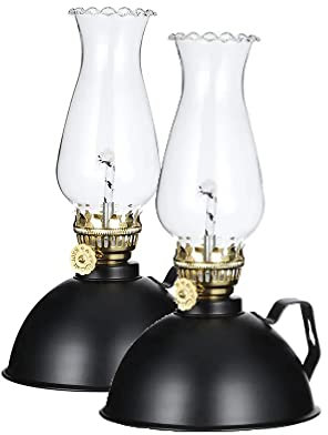Petroleumlampe, 7,7 Zoll Öllampen aus Metall und Glas für den Innenbereich, warme Stimmungsbeleuchtung für zu Hause, 2 Stück Petroleumlampe mit Griff, Kammeröllampe, Laterne, Campinglampe für drauß