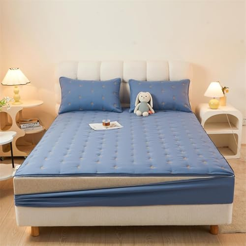 ELYSYSRL Coprimaterasso Matrimoniale con Cerniera 160x190/180x200 Copri Proteggi Materasso Imbottito, Singolo Proteggi Materasso con Angoli Letto Traspirante Lenzuolo Lavabile(Blue,160x200+20cm)
