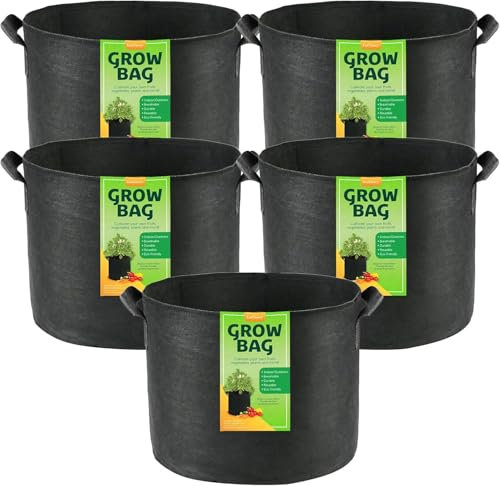 LotFancy 5er Pack Pflanzsack 40L, Pflanztasche für Tomaten, Topf aus verdicktem Stoff, robuste Pflanzbehälter mit verstärkten Griffen für Gemüse, Blumen und Obst