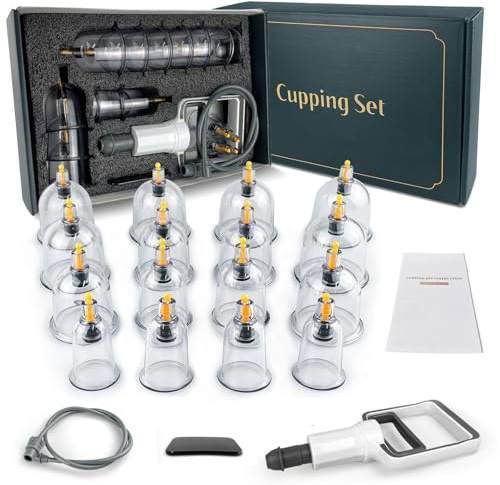 DEFUNX Cupping Kit for Massage Therapy - 16 Cups Professional Massage Cups Set with Manual Pump, Vacuum Cupping Therapy Set for Cellulite Reduction Muscle Pain Relief