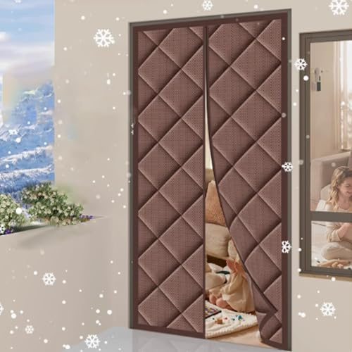 Magnetic Thermal Insulated Door Curtain,Windproof Insulated Door Cover with Polyester Cotton Warm Winter, Windproof Soundproofing Front Door Curtain