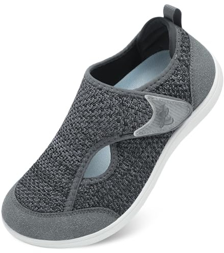 JOINFREE Barfota-promenadskor för kvinnor med bred passform – Zero Drop Comfort Trainers med justerbar rem, andningsbara, halkfria vardagsskor för svullna eller känsliga fötter, Mörkgrått, 40 EU Bred