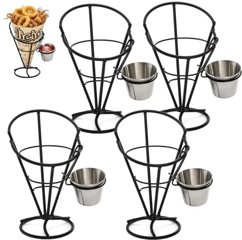 Yopay 4 Pack French Fry Holder, Update Sturdy French Fry and Sauce Holder Set, Individually Ice Cream Cone Holder for Outdoor Indoor Events Buffet Dinner Party