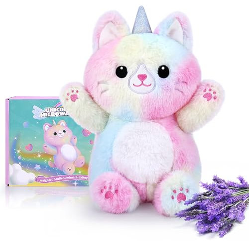 Heating Pad For Pain Relief, Microwave Heating Pad Animal Lavender Flavor Heated Pad for Back Pain, Unicorn Cat Stuffed Animals For Anxiety Cuddle Stress Relief Gift For Women Girls Heat Pack Washable