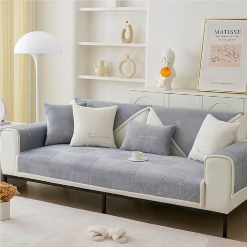 Bettschlange Universelle Sofa Überzug, Sofadecken für Sitzfläche, Sofaschoner rutschfest, L/U Form Sofaüberwurf, Sofa Cover, Sofabezug Ecksofa,Grau,90x180cm | Hund/Katze Sofadecken für Sitzfläche,Maschinenwäsche Sofaschoner,L/U Form Couchschoner,Kurzplüsch Sofabezug