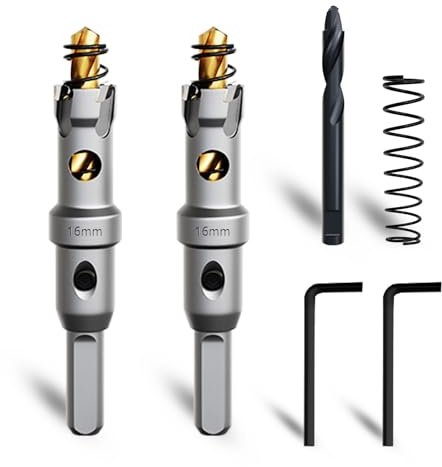 METOTY 2 Stück 16mm lochsäge metall，Hartmetall Lochsäge,Hartmetall Bohrer,mit Ein zusätzlicher nitrierter Stufenführungsbohrer gratis und L-Wrench,für Stahl Eisen Aluminum Metall