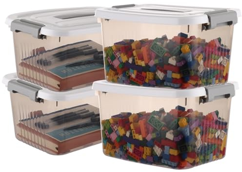 ZOFUN 4 Pcs 5L Storage Boxes with Lids, 29 x 20 x 15 cm Plastic Storage Box with Lids, Clear Collection Boxes for Organizing Toys, Snacks, Tools in Office, School, Home