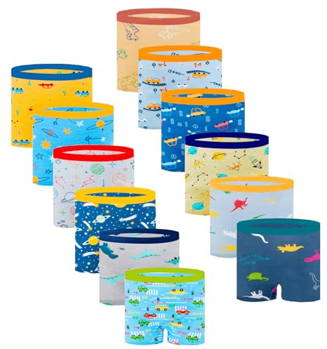 Cogindss Xmrlvn Boys Boxer Shorts, 12 Pack Toddler Underwear | Cotton-Spandex, 2-13 Years, Reusable