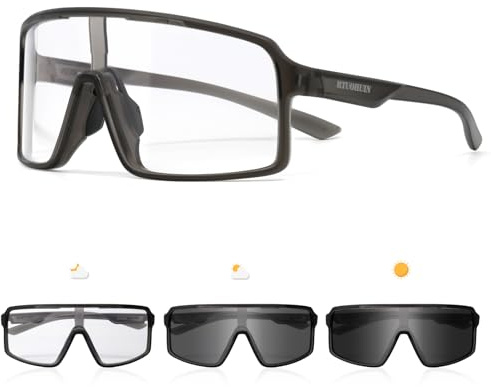 RTUOHUIN Fahrradbrille Selbsttönend für Herren Damen Photochromatische Sport Sonnenbrille UV400 Schutz Klar Rennrad Brille TR90 Rahmen Schnelle Radfahren für Radsport,Laufen,Outdoor-Sport