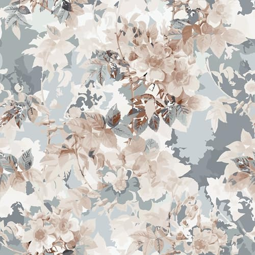VEELIKE Fototapete Blumen Grau Rosa Selbstklebende Tapete Blumen Aquarell Mustertapete 44.5 cm × 300 cm Tapete Schlafzimmer Badezimmer Wasserfest Fototapete Wohnzimmer Klebefolie Möbel Abnehmbar