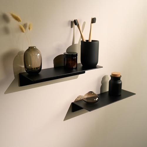 Designfabrik Hamburg Wandregal | 30 cm Schwarz 2er-Set | ohne Bohren | Duschregal selbstklebend | Ablage für Bad, Gästebad, Küche |Pulverbeschictet | Modernes Design | Aus Metall