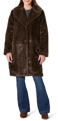 Amazon Essentials Women's Relaxed-Fit Long Faux Fur Coat with Lapel Collar, Dark Brown, XX-Large