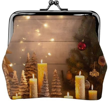 Mini pochette en cuir synthétique avec imprimé sapins de Noël, bougies, porte-monnaie pour femmes, filles et enfants, Noir , Taille unique, Pochette à monnaie