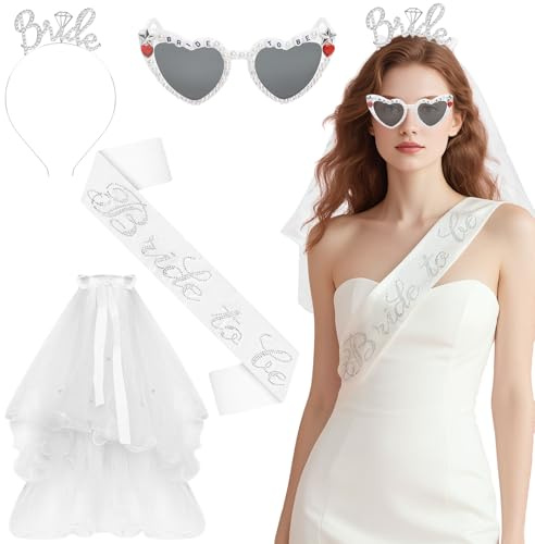 AYSYR 4 Stück Bride to be Accessoires,Bride to be Deko Brautschleier,Frauen Junggesellinnenabschied Accessoires für Junggesellenabschied Frauen,Bachelorette Party Accessories für Hochzeitsfotografie