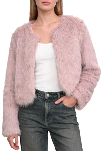 Amazhiyu Pelzmantel Damen Felljacke Kunstfell Kunstpelz Jacke Plüschjacke Rosa M
