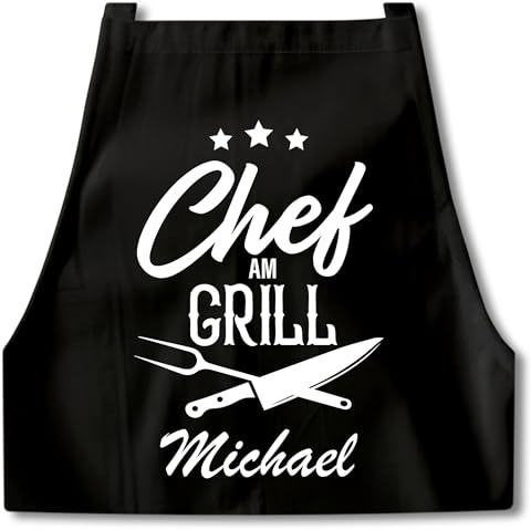 DEL MÀ Unique & Personal Männer Grillschürze personalisierte Kochschürze Herren lustiges Grillzubehör Geschenk Mann Grill Schürze Schwarz
