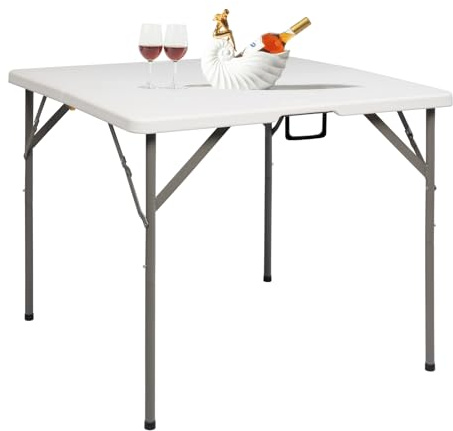 Bonnlo Klapptisch Quadratisch, Tragbarer Gartentisch Wetterfest, Balkontisch Klappbar als Esstisch, Grilltisch, Campingtisch & Beistelltisch Outdoor, Tragkraft bis zu 150 kg, 86 x 86 x 74 cm, Weiß