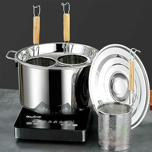 CQIKRWGWS Pentola per Pasta con 3, 4 e 5 Fori, utensile Professionale in Acciaio Inox per Cucinare Noodles con cestelli per Noodles, Pasta, polpette e zuppa (5 Fori C)