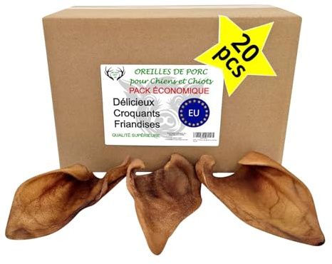 ARTISAN GIFT CO Naturliga mellanmål för hundar – 100% utsökt torkat kött, lämplig för barf-diete - Grisöron – ekonomipack 20 st - paketvikt på cirka 650 till 700 g