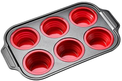 Uqezagpa Vassoio per muffin in silicone antiaderente per 12 o 6 tazze, design pieghevole per torte e pane a casa