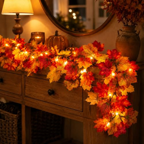 Ciskotu Herbstdeko Lichterkette mit Stecker, 3M 31 LED Herbstgirlande mit Ahornblättern, IP65 Herbst Dekoration Innen Außen, Lichterkette Herbst für Halloween Erntedankfest Party Deko