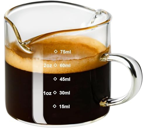 Espresso Cups, Expresso Coffee Cup with Handle, Espresso Shot Glass with Measurement, Double Spout Espresso Glasses with V-Shaped Spout, Coffee Measuring Cup for Coffee Milk Juice Liquid Home Barista