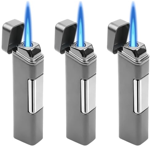 Mechero de metal Jetflame, 3 unidades, resistente al viento, sin gas butano, recargable y electrónico, llama fuerte para exteriores/velas/barbacoa/regalo (gris)