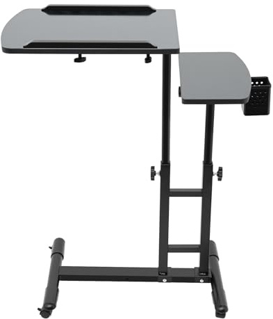 Tattoo Workstation, Tattoo Arbeitstisch mit 360-Grad-Drehrad, 57.5-90cm Höhenverstellbar, Doppelte Arbeitsfläche, mit Abnehmbarer Stifthalterung, für zu Hause, Tattoo-Studio, Beauty-Salon, Schwarz