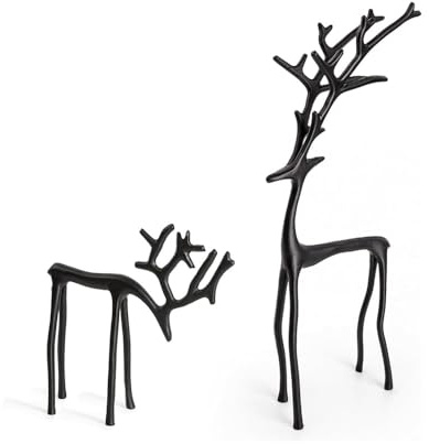 BOSTEU Set of 2 Black Reindeer Statues Modern Xmas Figurines Indoor Holiday Decor Table Centerpieces for Mantel Living Room Bedroom Office ﻿