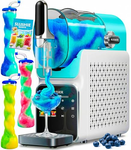 KESSER® Slush Maschine für zu Hause - Slush Ice Maker 2L - für Slush, Eis-Cocktails, Frappés, Milchshakes & gefrorenen Saft - in 25 min & mit 6 Programmen - inkl. 3x Becher & Rezeptbuch, Hellblau