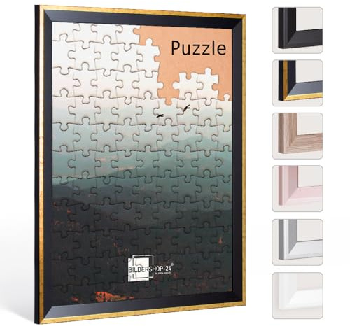 Bildershop-24 Puzzlerahmen PRIO 50x70cm Schwarz Goldglanz Antik für ca. 500-1000 Teile