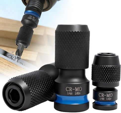 3 Pcs Impact Wrench Adapters 1/2” 3/8” 1/4” Square Drive to 1/4 Inch Hex Socket Adapter for Impact Wrench