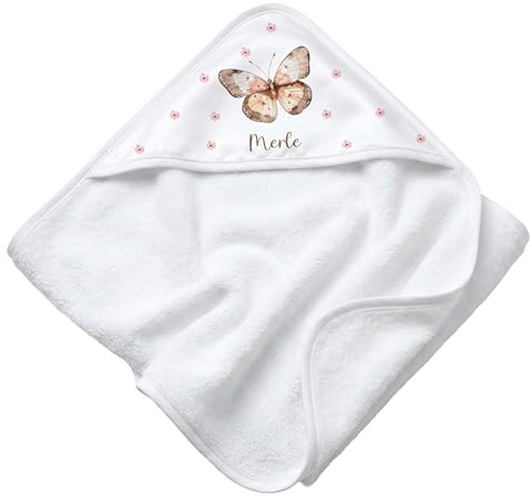 Kidsmood - personalisiertes Kapuzenhandtuch Baby | Niedliches Babyhandtuch mit Namen - Flauschig & sicher für zarte Babyhaut Liebevolles Geschenk zur Geburt Mädchen & Jungen (Schmetterling Boho)