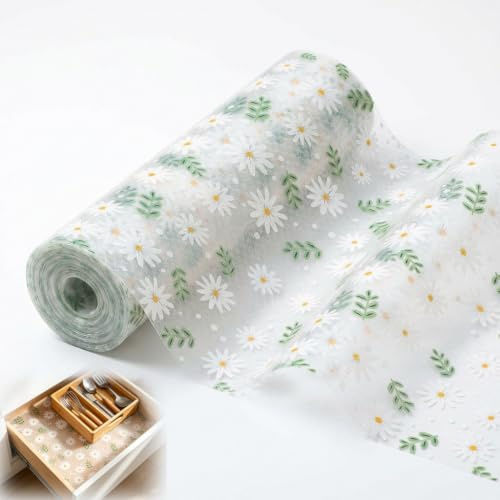Drawer Liners for Kitchen Cupboards, Non Slip Kitchen Cupboard Liner 30 x 300 cm, Waterproof Kitchen Drawer Liner for Shelves, Cabinets and Refrigerators, Cupboard Liners Kitchen with Flower Pattern