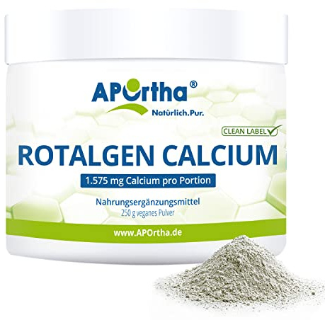 APOrtha® Rotalgen Calcium, 250 g Pulver vegan aus 100% Rotalgen-Pulver | (Lithothamnium calcareum), 250g Pulver für 50 Tage, ohne Zusätze, vegan, glutenfrei, allergenfrei