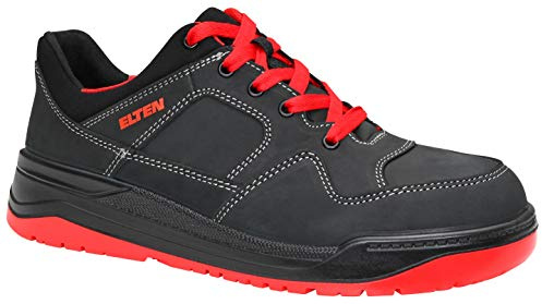 ELTEN Maverick Nero-Rosso Low ESD S3S, Scarpe Antinfortunistiche per Donna e Uomo, Leggere, Puntale in Acciaio, Materiale Tomaia: Pelle, Fodera Interna: Tessuto (Traspirante), Taglia 38