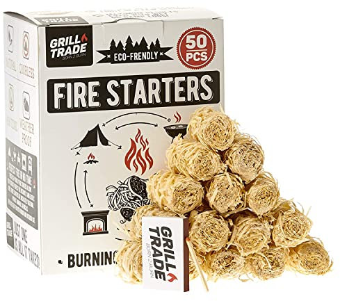 Grill Trade Grillanzünder 50 Stk | Natürlich | Kamin, Holzofen, Lagerfeuer, Feuerstelle, BBQ, Pizzaofen | Allwetter | drinnen/außen