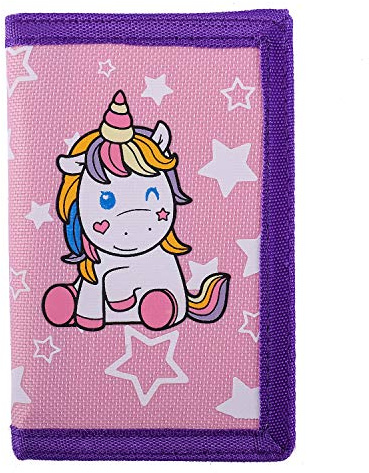 sundee RFID Blocking Wallet for Kids/Slim Cartoon Wallet with Zippered Pocket/Trifold Canvas Outdoor Sports Wallet, Unicorn