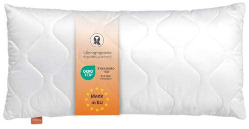 sleepling 196530 Basic 100 kudde | Ökotex | tvättbar upp till 60 grader | Tillverkad i EU | garanterad kapacitet | Storleksgaranti | 50 x 90 cm, vit | Fyllning: Klimatfiber, påfyllningsbar, allergisk kudde, lång sovkudde 50 x 90, tvättbar, tillverkad i EU, OEKO-TEX