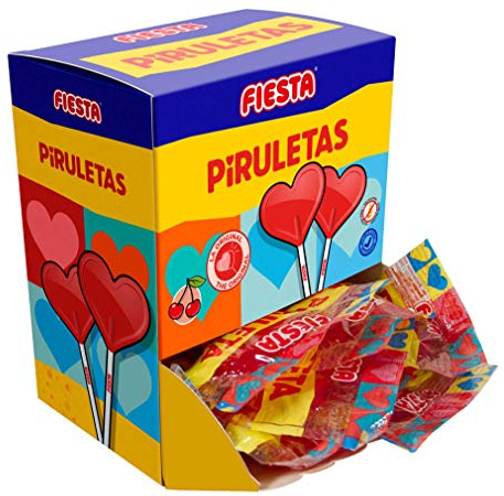 FIESTA Piruletas Caramelo con Palo en Forma de Corazón Sabor Cereza - Caja de 20 unidades