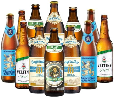 Best of German Breweries Premium Lager Mixed Case – 12 x 500ml Bottles | Augustiner Helles, Löwenbräu Original, Veltins Pilsener & Bayreuther Hell | Imported German Beer Gift Set