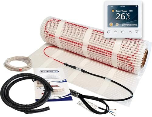 CALORIQUE Elektrische Heizkabel-Matte – mit WLAN-Thermostat – 12,0 m² – Dünnbett – Sparsame Elektrische Fußbodenheizung 150 W/m² – TWIN-Technologie – [Energieeffizienzklasse A +++]