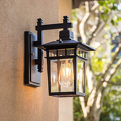 Mengjay Lampada da parete rustica in alluminio 230V nero e lampada da parete in vetro per giardino terrazza percorso giardino percorso terrazza lampade da esterno