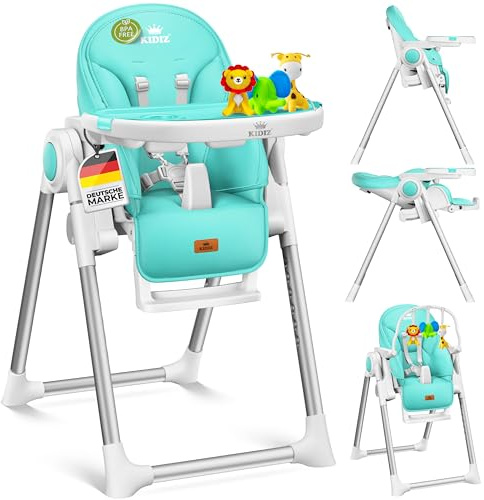 KIDIZ® 3 in 1 Seggiolone Seggiolone per bambini con barra dei giochi, Lettino per bambini, Seggiolone combinato Seggiolone per bambini, Schienale regolabile in 7 diverse altezze, turchese