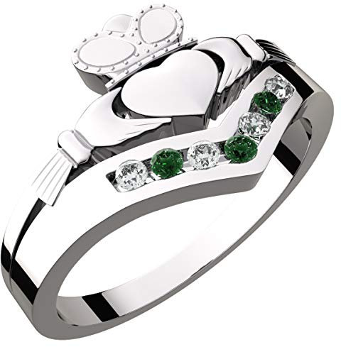 GWG Jewellery Claddagh Ring Sterlingsilber mit Peridotgrünem Stein verziert – 6 in Geschenkbox für Frauen