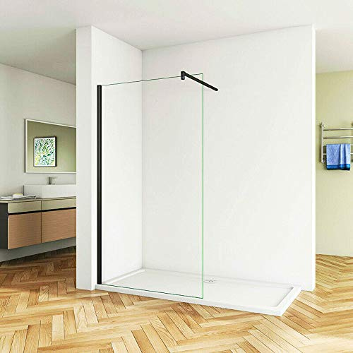 Aica Sanitär 85cm Walk in Duschwand Duschabtrennung walk-in Dusche 8mm NANO Glas Schwarz